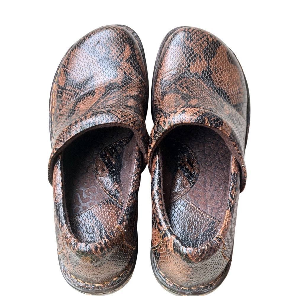 Born Brown Snakeskin Print Clogs Womens 8 M/W C45706 Platform Slip On Shoes